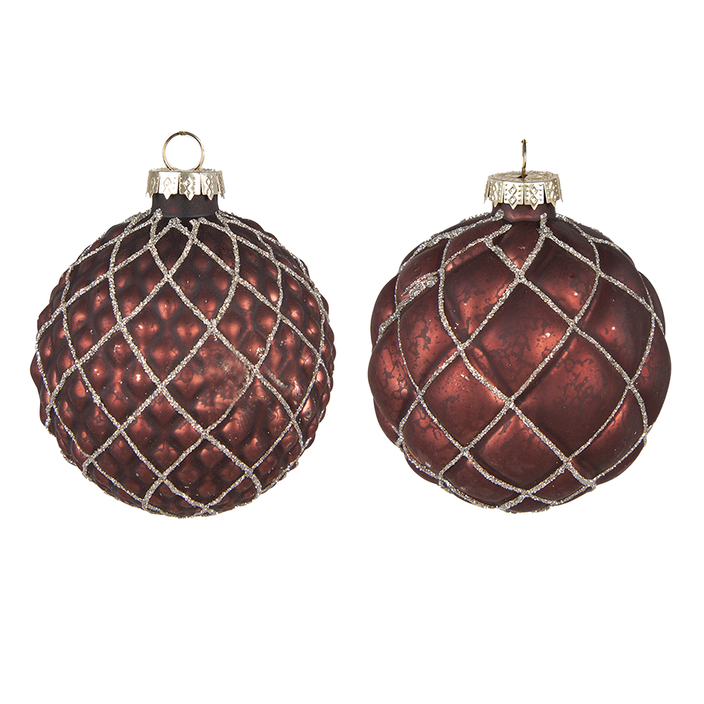 Clayre & Eef   | Kerstballen set van 2 Rood ø 8x8 cm | 6GL4118