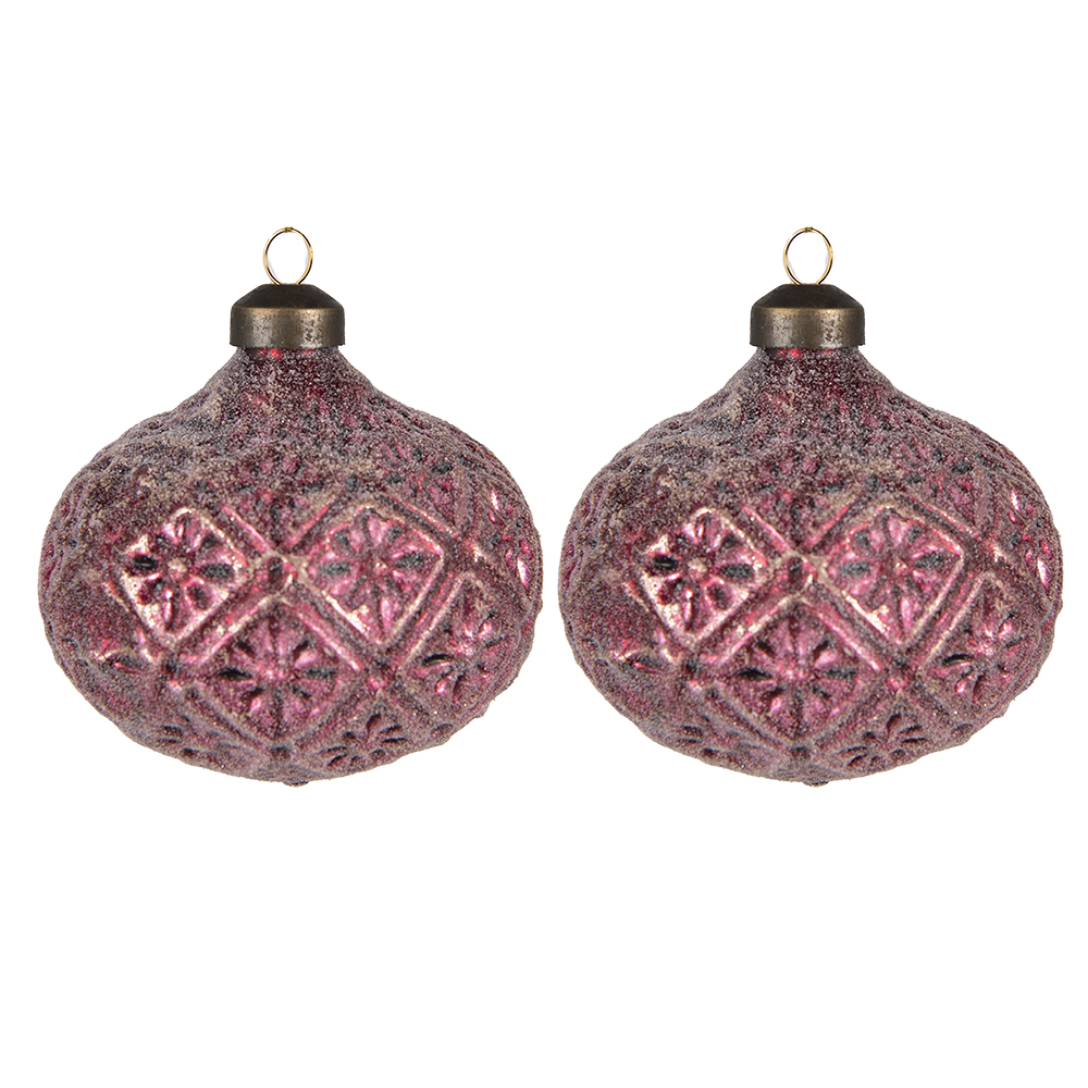 Clayre & Eef   | Kerstballen set van 2 Rood ø 10x11 cm | 6GL4120