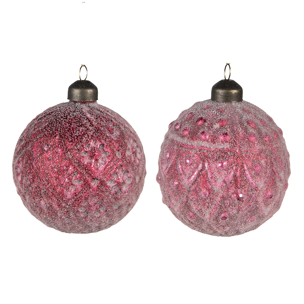 Clayre & Eef   | Kerstballen set van 2 Rood ø 8x8 cm | 6GL4129