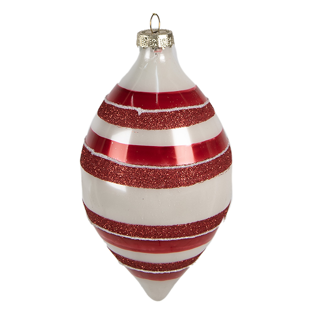 Clayre & Eef   | Kerstbal Rood Wit ø 8x15 cm | 6GL4330