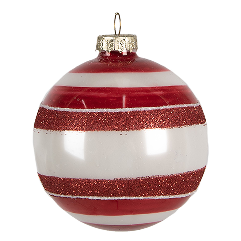 Clayre & Eef   | Kerstbal Rood Wit ø 8x8 cm | 6GL4335