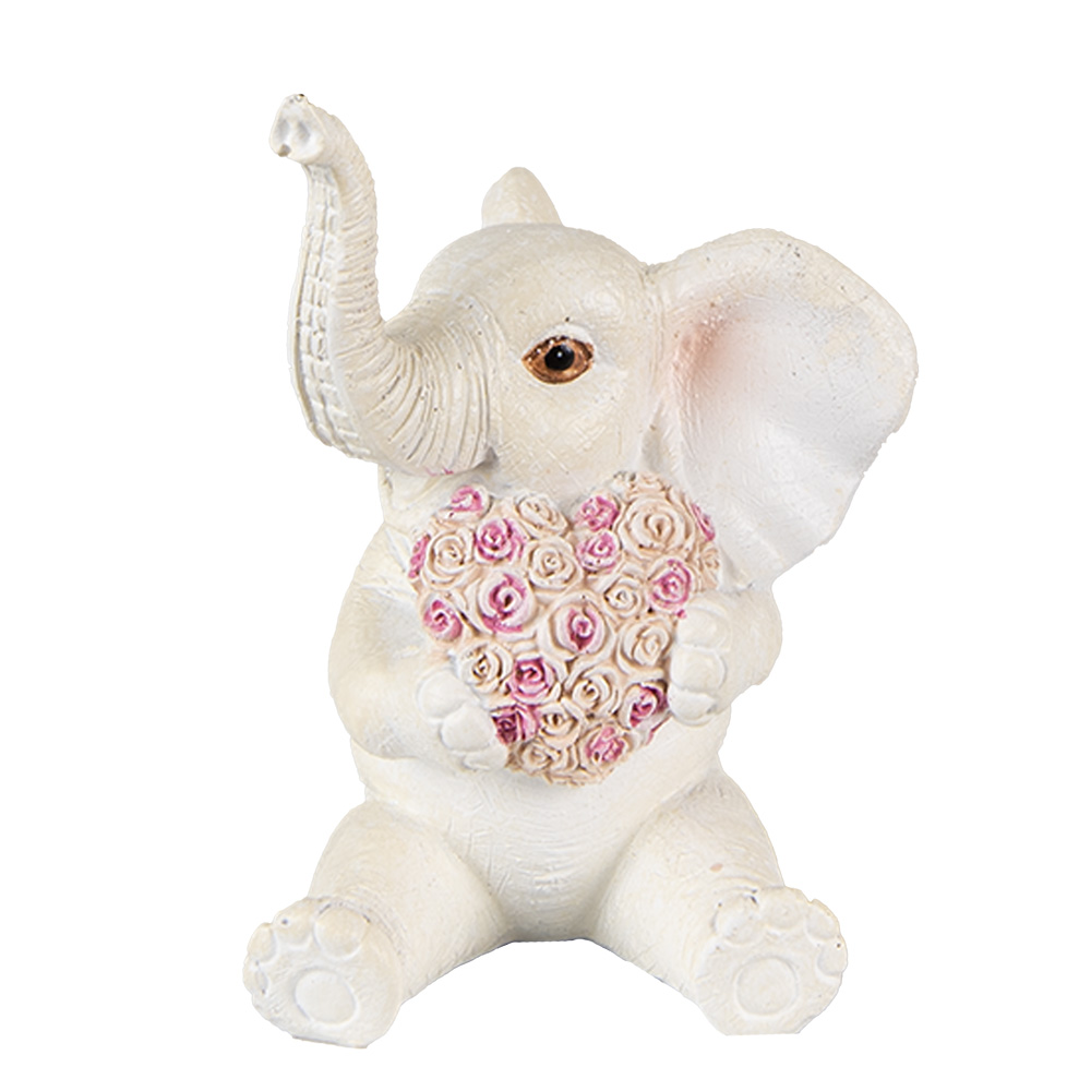 Clayre & Eef   | Decoratie Beeld Olifant Wit Roze 8x6x10 cm | 6PR3820