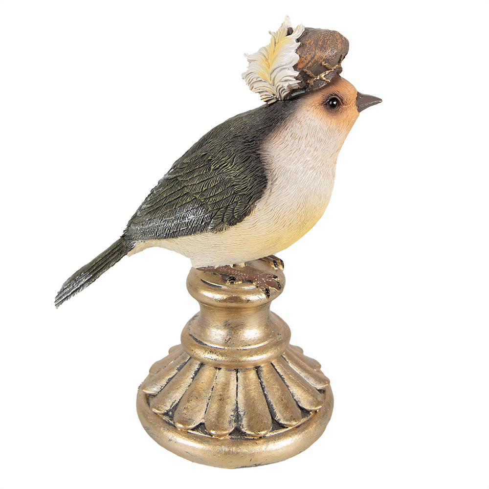 Clayre & Eef   | Decoratie beeld Vogel Grijs 8x13x17 cm | 6PR3991