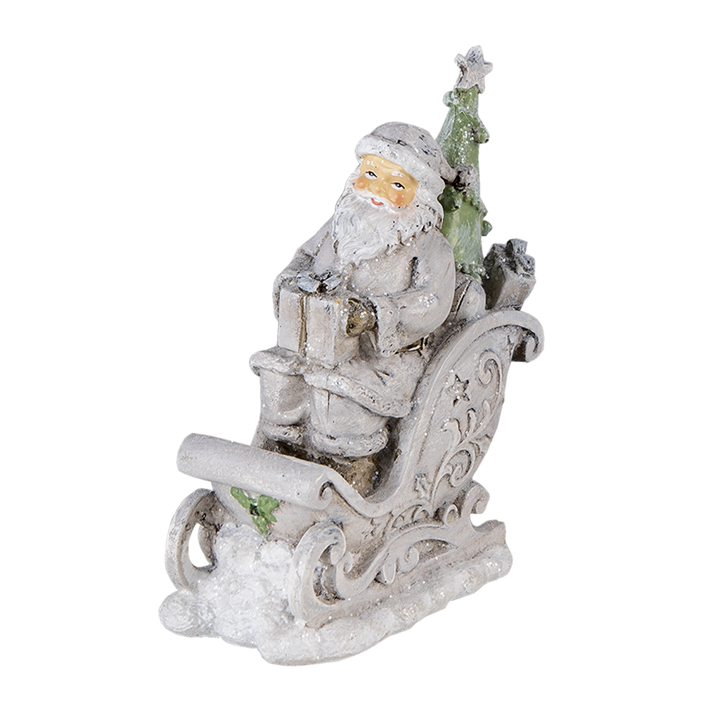 Clayre & Eef   | Kerstdecoratie Beeld Kerstman Grijs 10x6x13 cm | 6PR4727