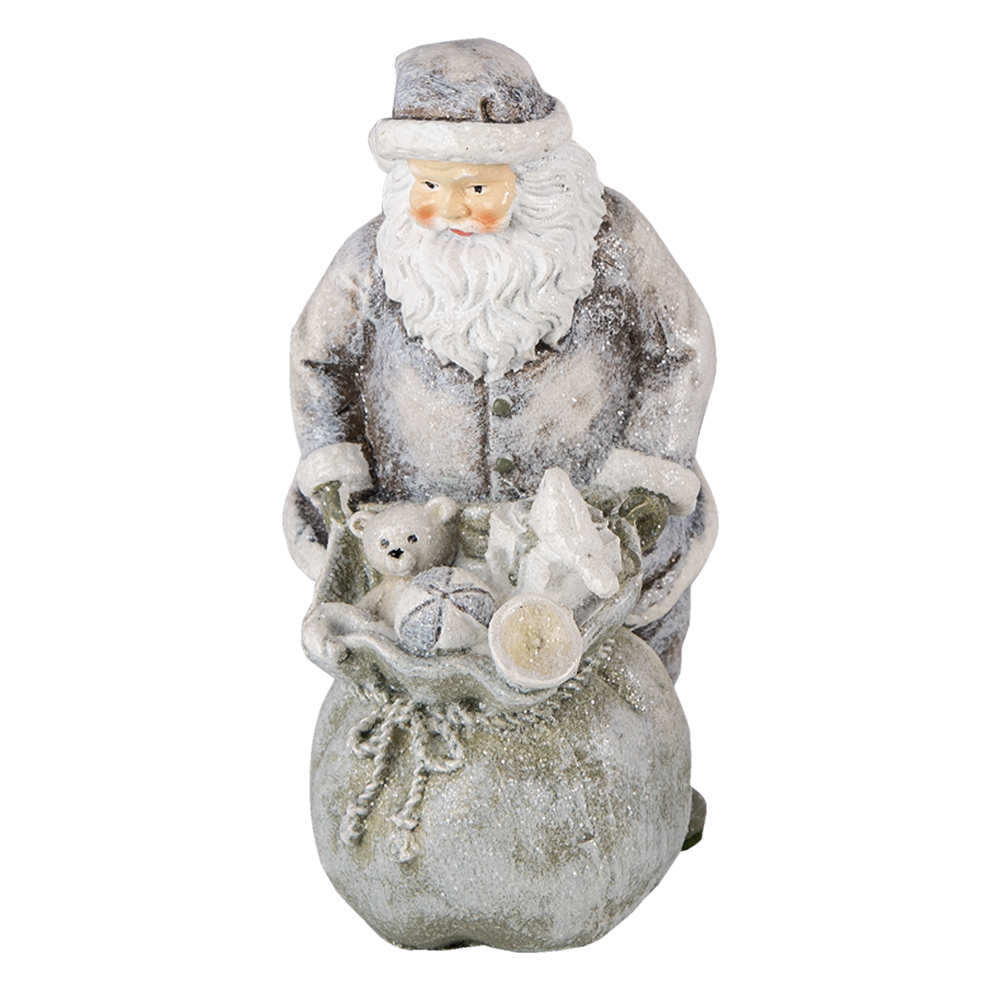 Clayre & Eef   | Kerstdecoratie Beeld Kerstman Grijs, Wit 10x7x13 cm | 6PR4729