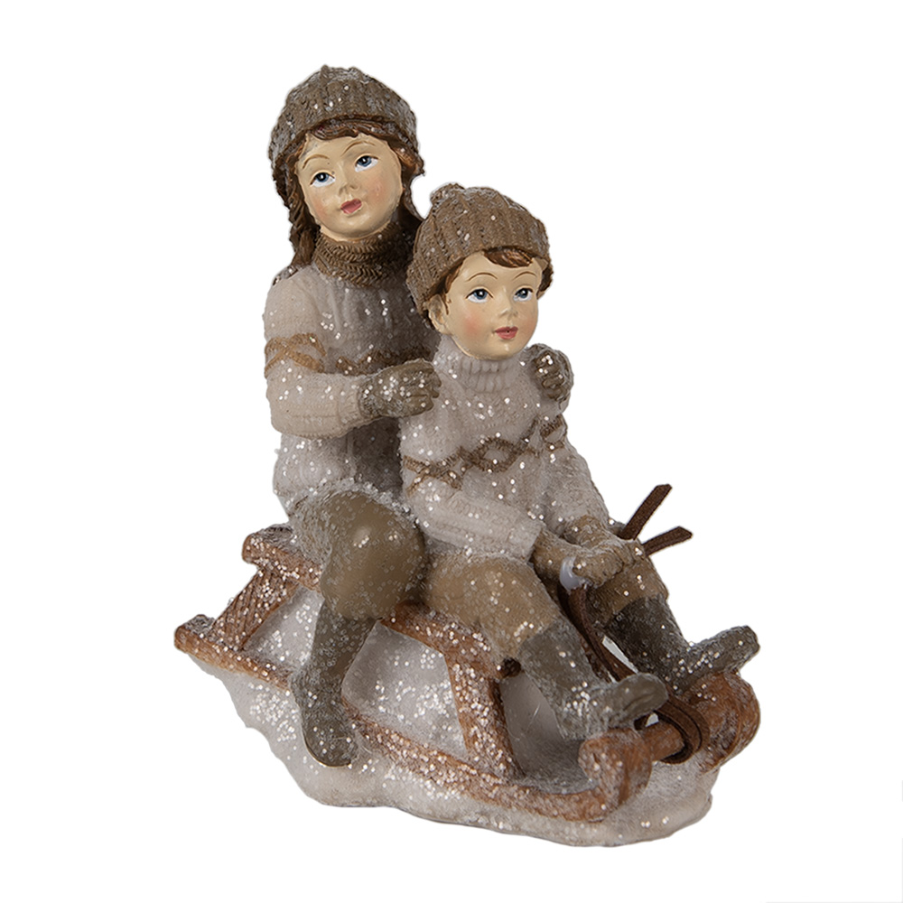 Clayre & Eef   | Kerstdecoratie Beeld Kinderen Beige 9x6x11 cm | 6PR4909