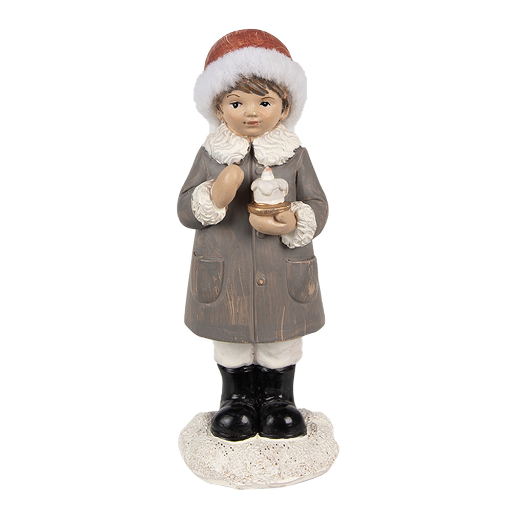 Clayre & Eef   | Kerstdecoratie Beeld Kind Grijs, Wit 6x6x14 cm | 6PR4949