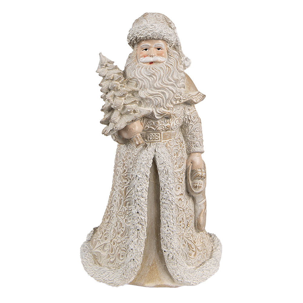 Clayre & Eef   | Kerstdecoratie Beeld Kerstman Goudkleurig, Wit 8x8x15 cm | 6PR4963