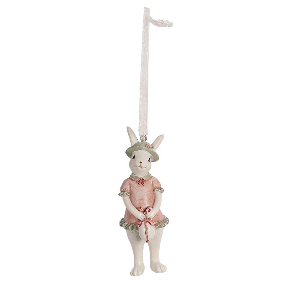 Clayre & Eef   | Decoratie Hanger Konijn Wit Roze 4x4x10 cm | 6PR4990