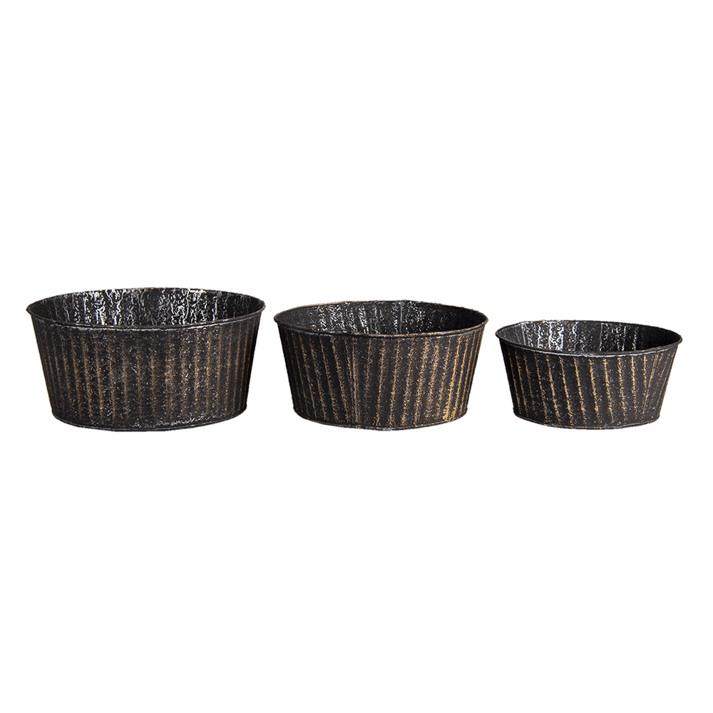 Clayre & Eef   | Bloempotten Binnen Set van 3 Zwart ø 24x11 / ø 21x10 / ø 19x8 cm | 6Y4625