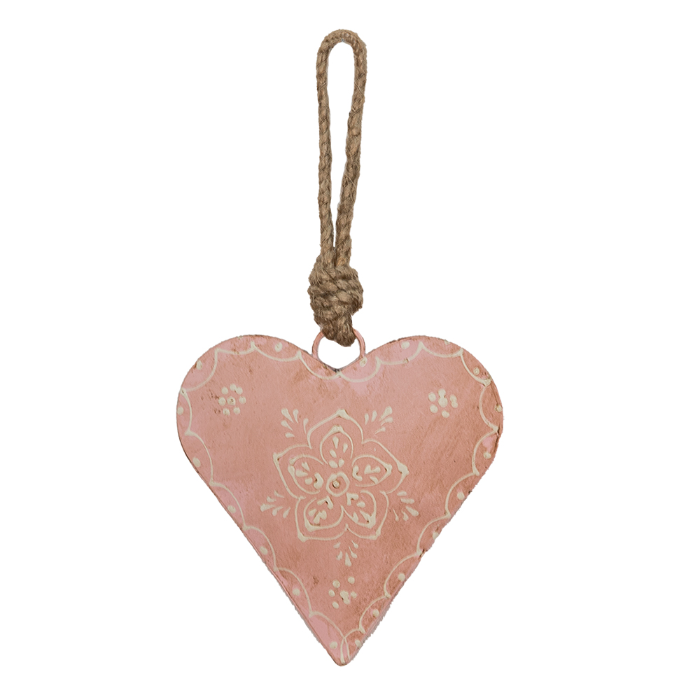 Clayre & Eef   | Decoratie hanger Hart Roze 10x3x10 cm | 6Y4813M