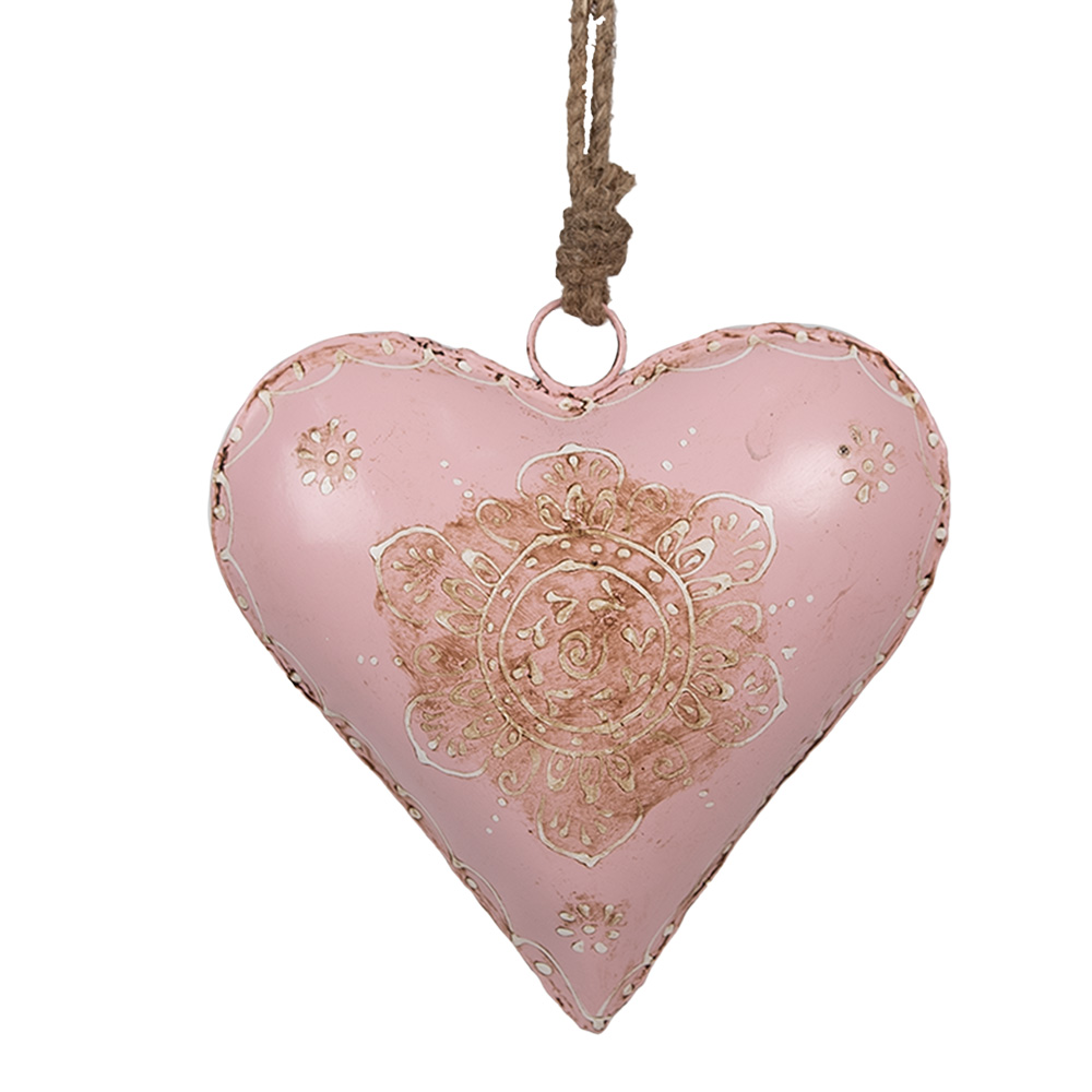 Clayre & Eef   | Decoratie hanger Hart Roze 15x5x15 cm | 6Y4814M