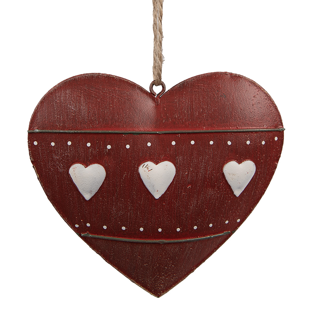 Clayre & Eef   | Decoratie hanger hart Rood 11x2x10 cm | 6Y5552