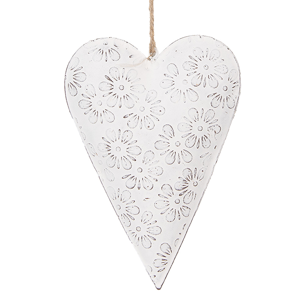 Clayre & Eef   | Decoratie hanger hart Wit 15x2x10 cm | 6Y5566M