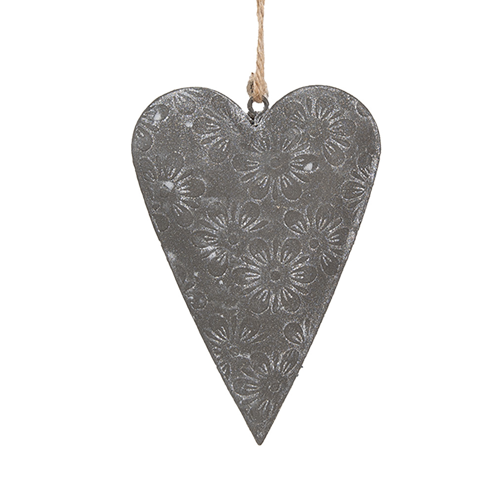 Clayre & Eef   | Decoratie hanger hart Grijs 11x2x8 cm | 6Y5569S