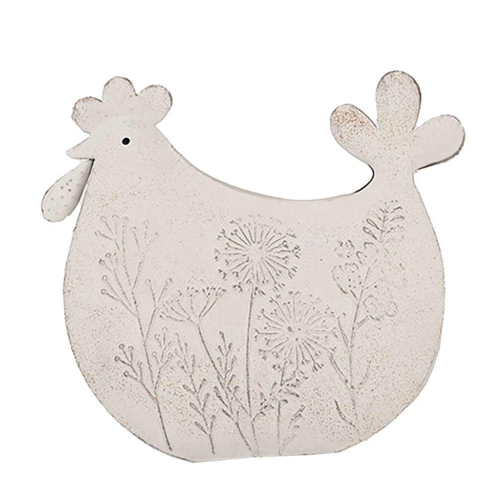 Clayre & Eef   | Decoratie Beeld Haan Wit Grijs 15x6x14 cm | 6Y5579