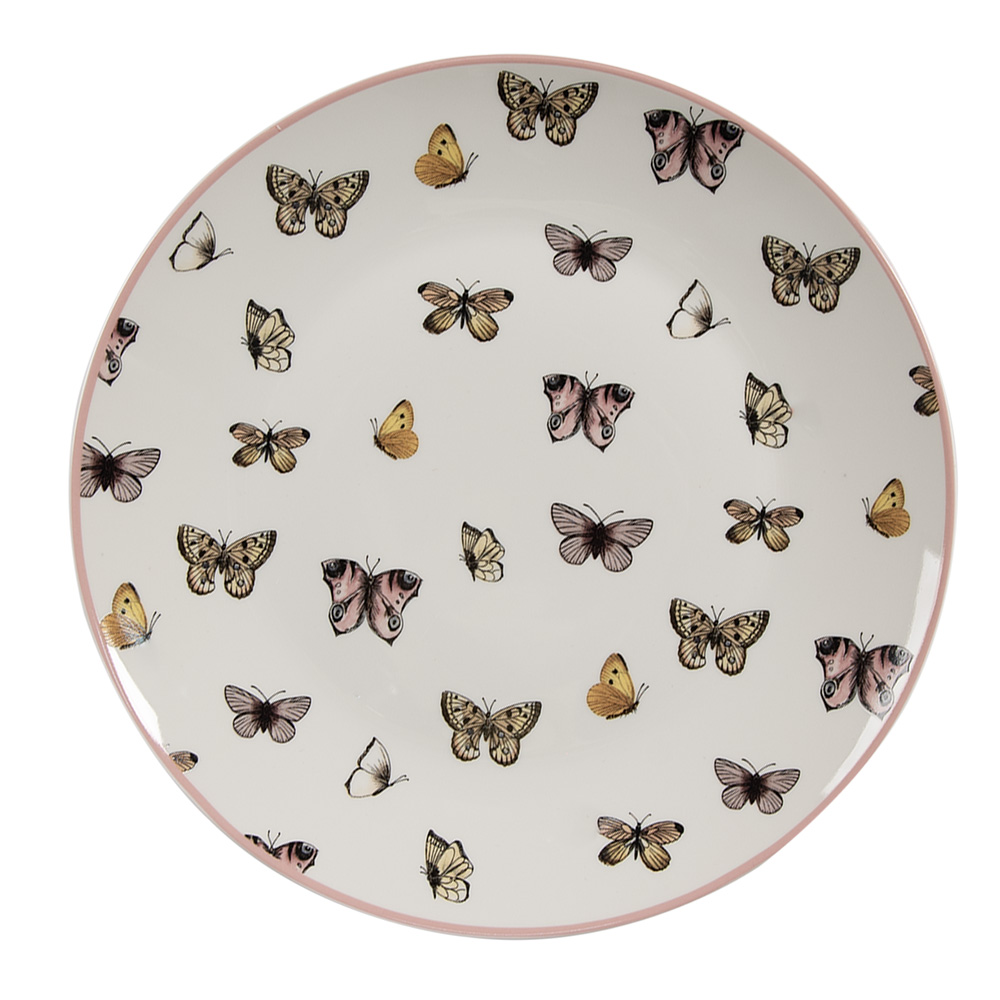 Clayre & Eef   | Servies Dinerbord Wit Roze ø 20x2 cm | BPDDP