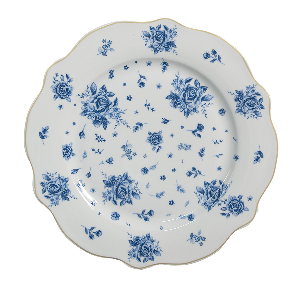 Clayre & Eef   | Servies Ontbijtbord Wit Blauw ø 20x2 cm | BRBDP