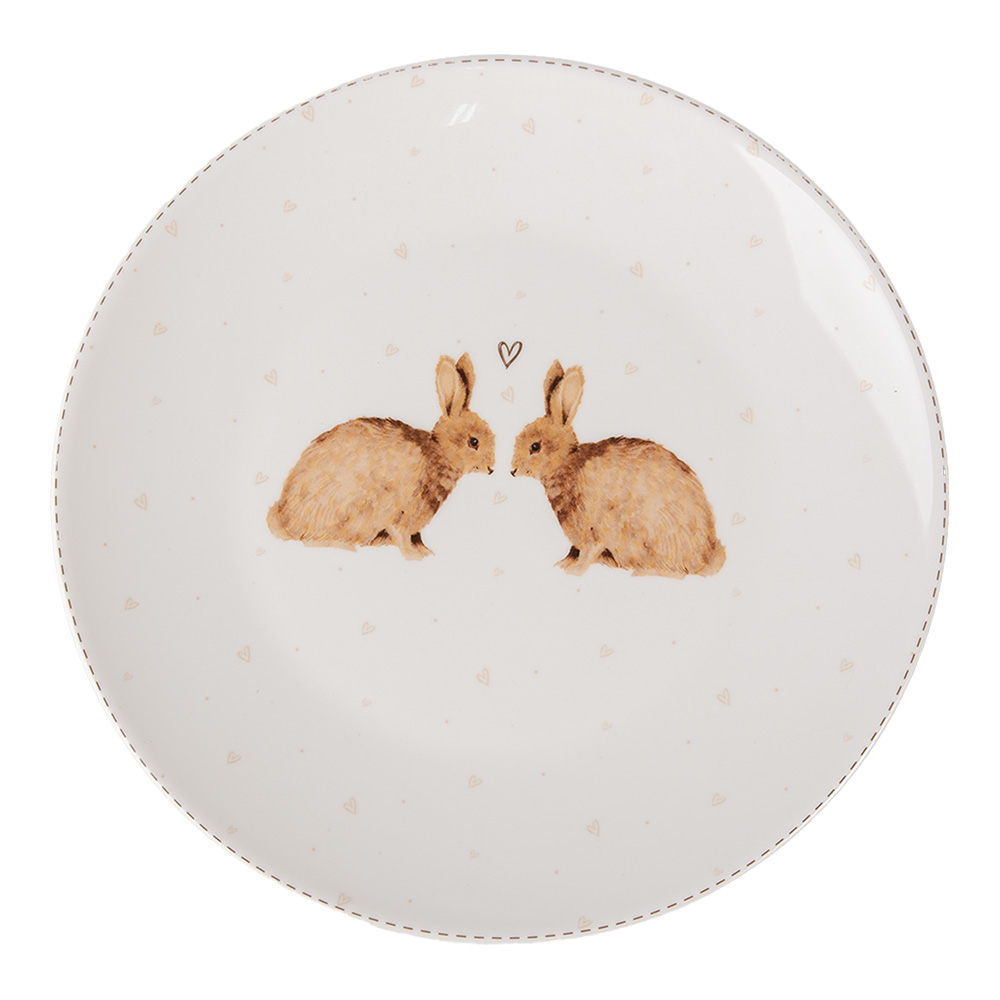 Clayre & Eef   | Servies Ontbijtbord Wit Bruin ø 20x2 cm | BSLCDP