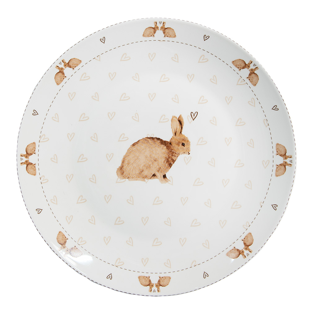 Clayre & Eef   | Servies Dinerbord Wit Bruin ø 26x2 cm | BSLCFP