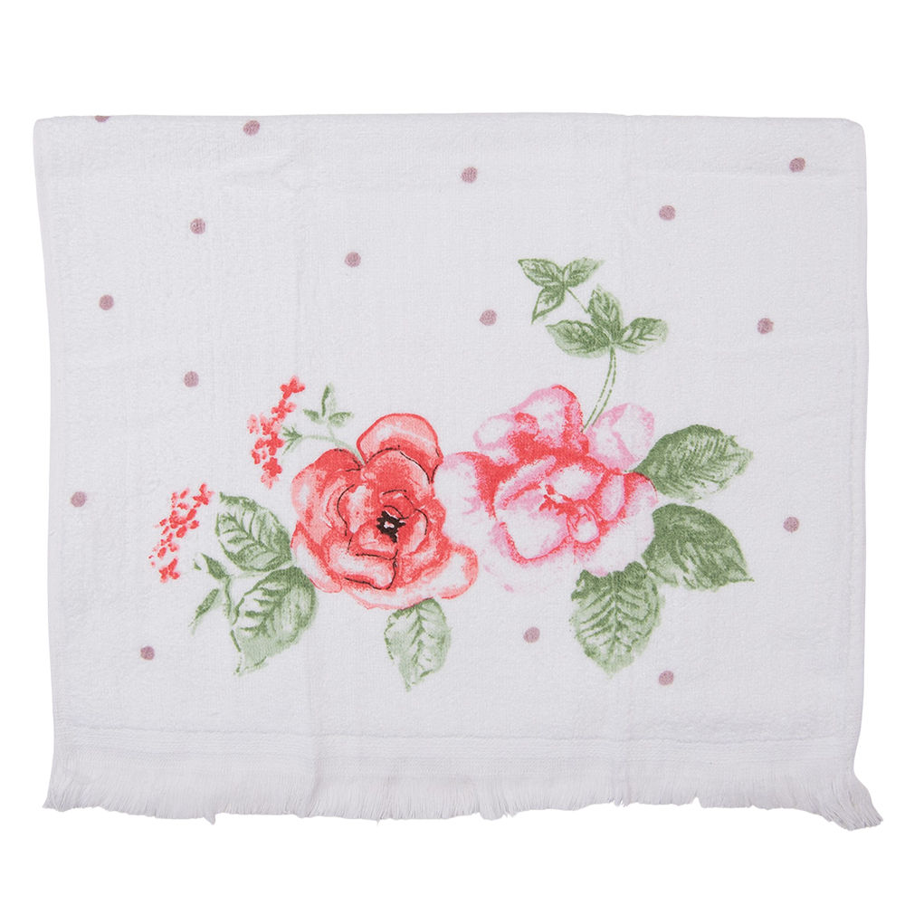 Clayre & Eef   | Gastendoekje Wit, Roze, Groen 40x66 cm | CT025