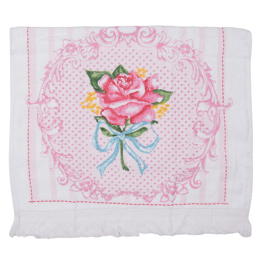 Clayre & Eef   | Gastendoekje Wit, Roze, Groen 40x66 cm | CT026