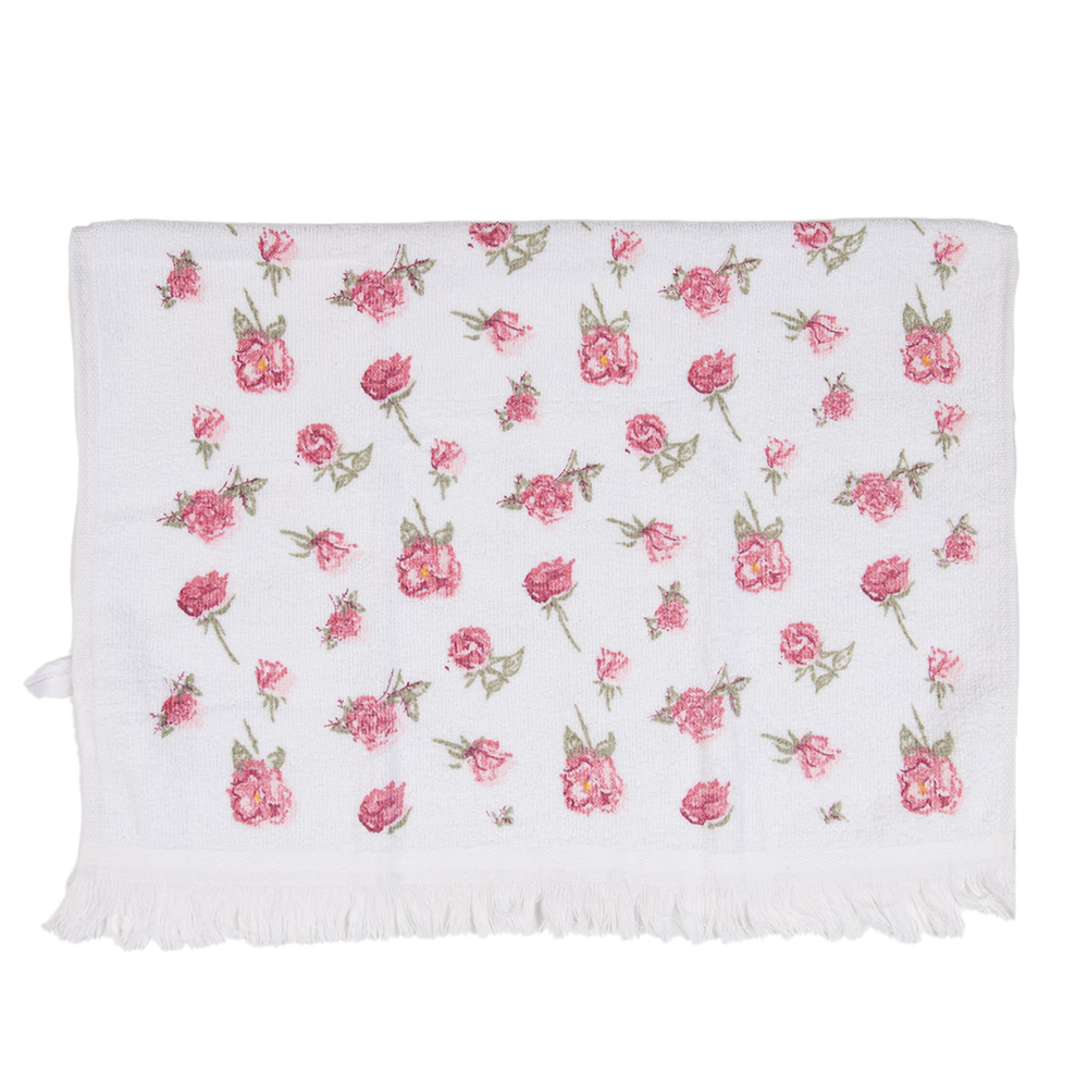 Clayre & Eef   | Gastendoekje Wit Roze 40x66 cm | CT029