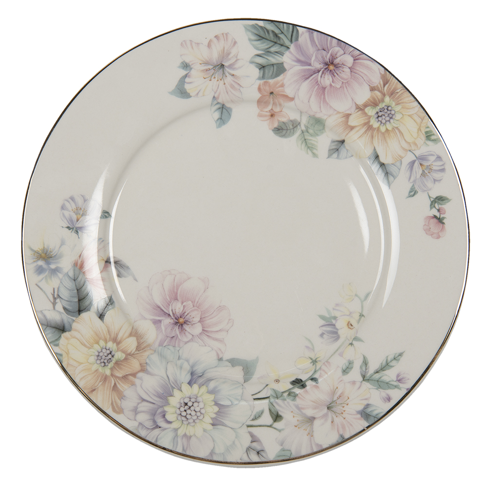 Clayre & Eef   | Servies Dinerbord Beige, Roze ø 26x2 cm | FLOFP