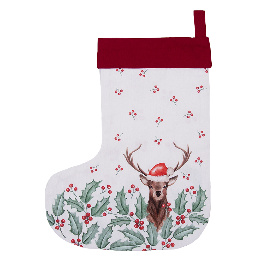 Clayre & Eef   | Kerstsok Decoratie Wit, Rood 30x1x40 cm | HCH203