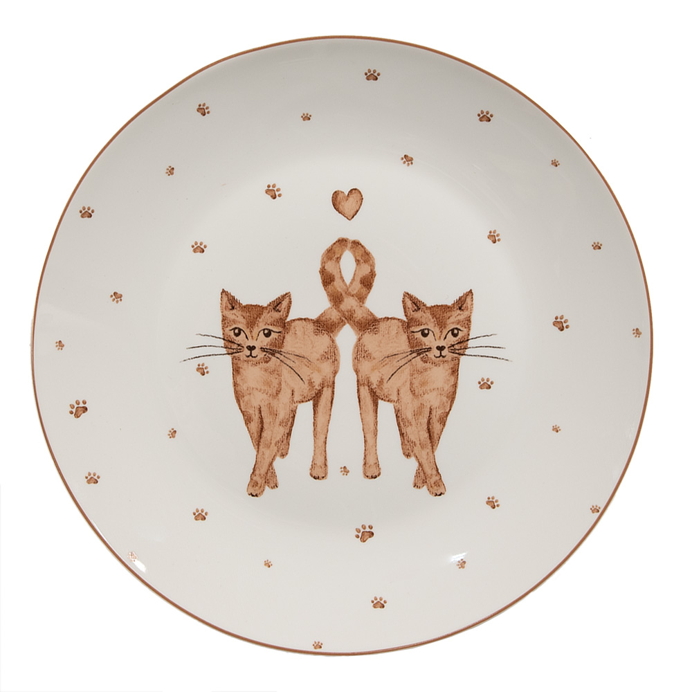 Clayre & Eef   | Servies Dinerbord Wit Bruin ø 20x2 cm | KCSDP