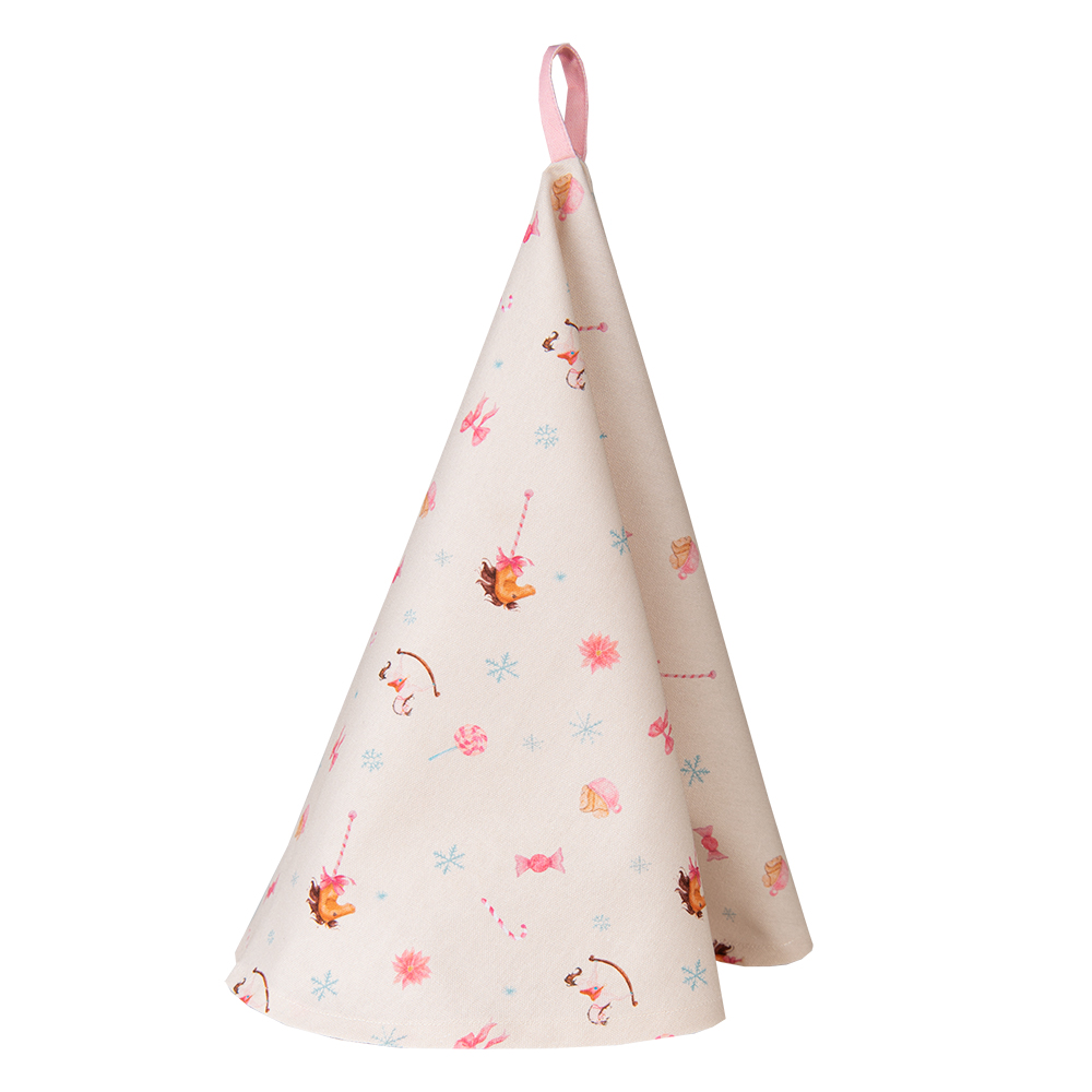 Clayre & Eef   | Theedoek Beige Roze ø 80 cm | PNC48