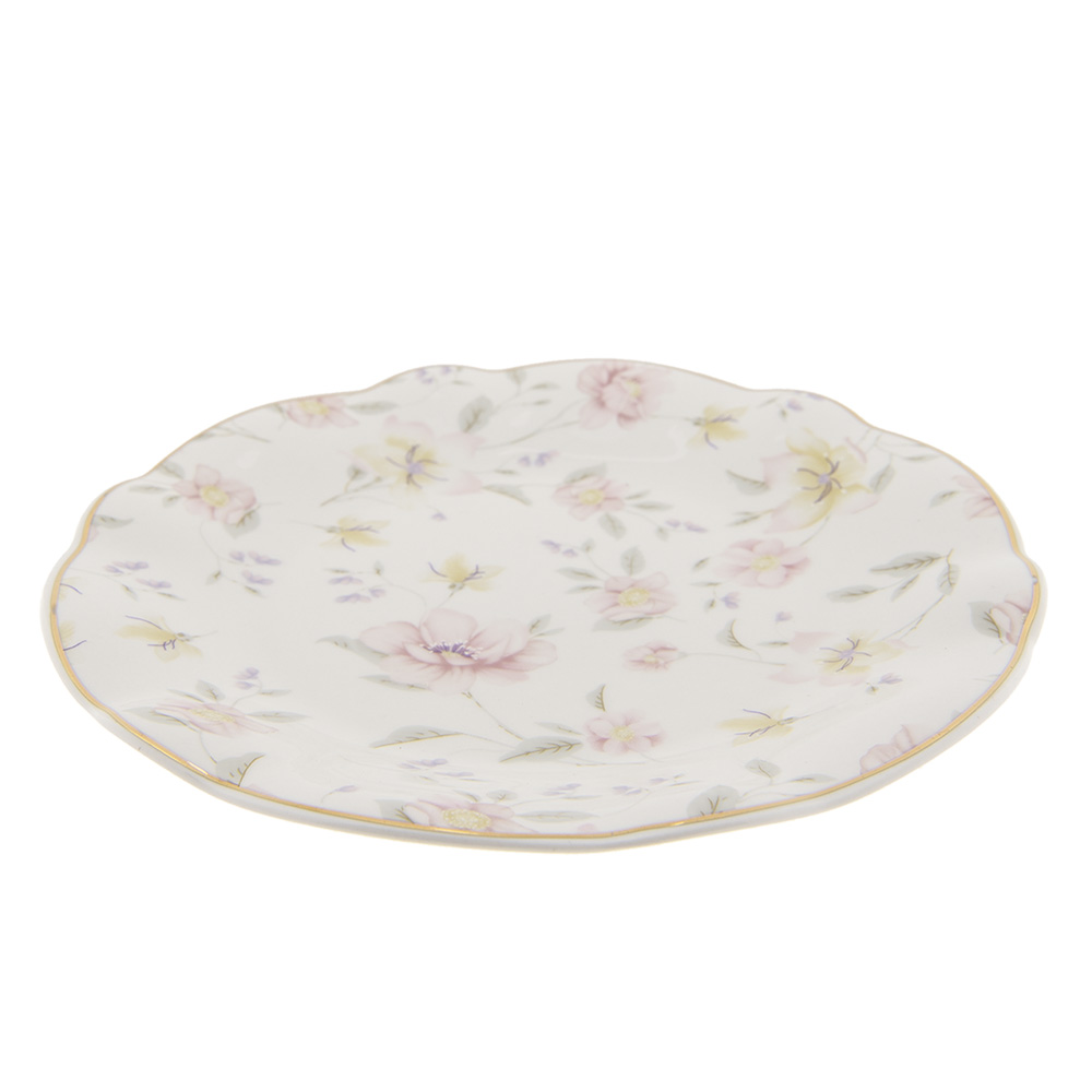 Clayre & Eef   | Servies Ontbijtbord Wit Roze ø 19x2 cm | TWFDP