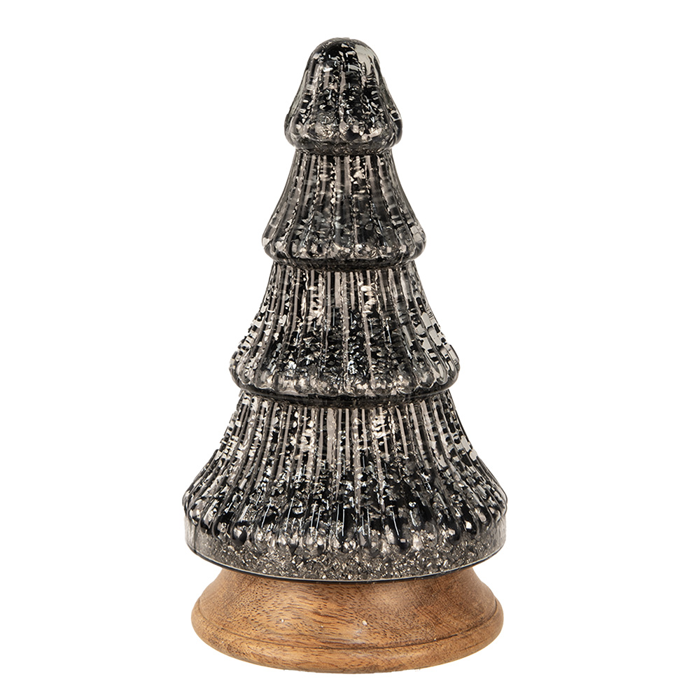 Clayre & Eef   | Kerstdecoratie Kerstboom Zilverkleurig Zwart ø 13x24 cm | 65386