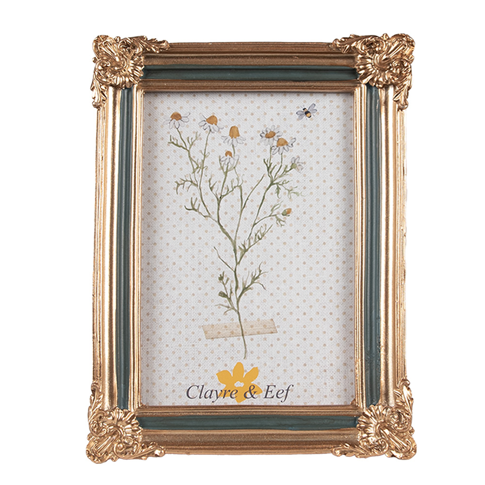 Clayre & Eef   | Fotolijst Goudkleurig Groen 13x2x18 cm / 10x15 cm | 2F1148