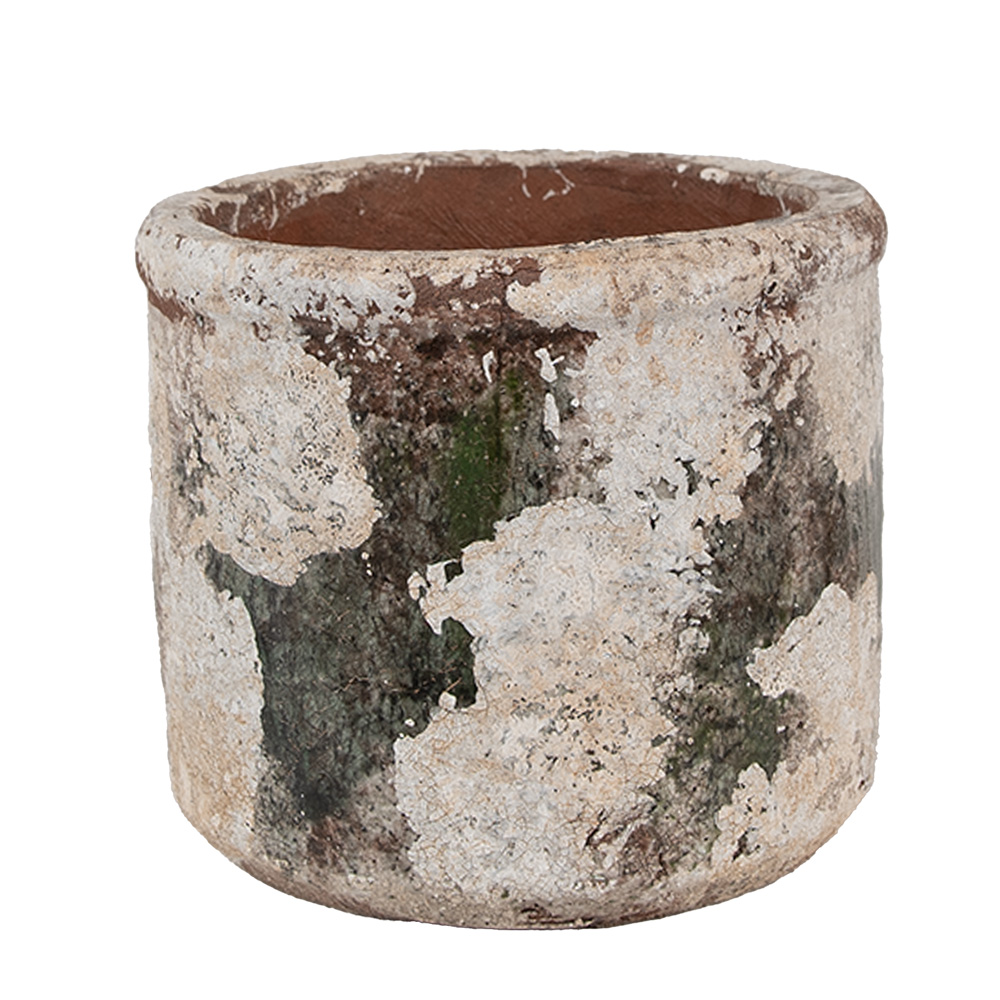 Clayre & Eef   | Bloempot Binnen Beige Groen ø 17x15 cm | 6TE0516L