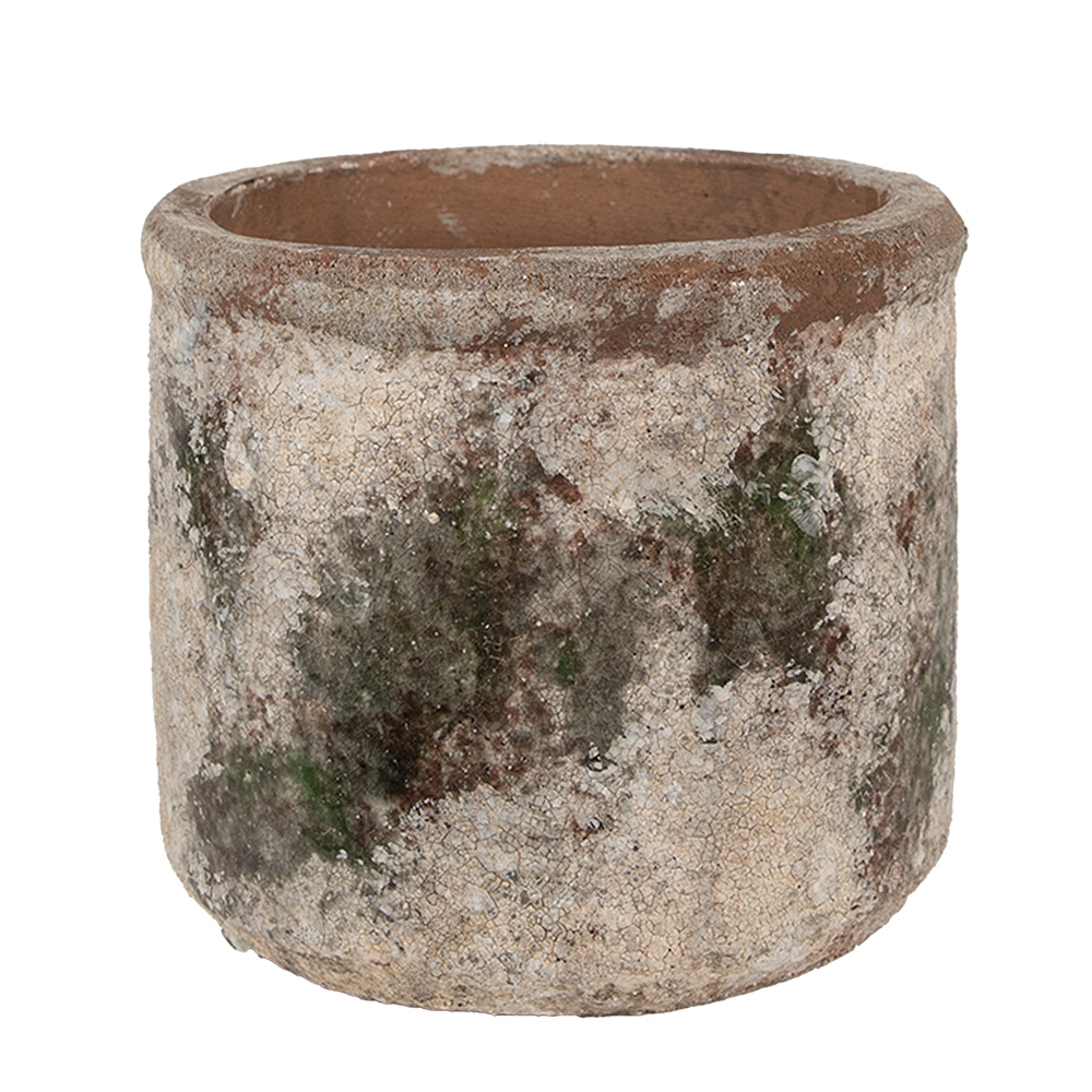 Clayre & Eef   | Bloempot Binnen Beige Groen ø 14x12 cm | 6TE0516M