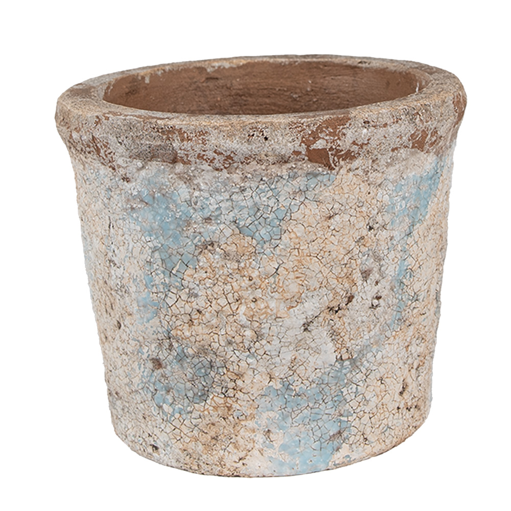 Clayre & Eef   | Bloempot Binnen Beige Blauw ø 15x13 cm | 6TE0519M