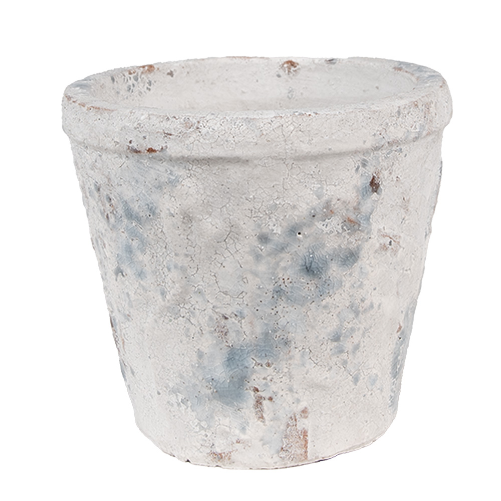 Clayre & Eef   | Bloempot Binnen Wit Blauw ø 12x11 cm | 6TE0520M