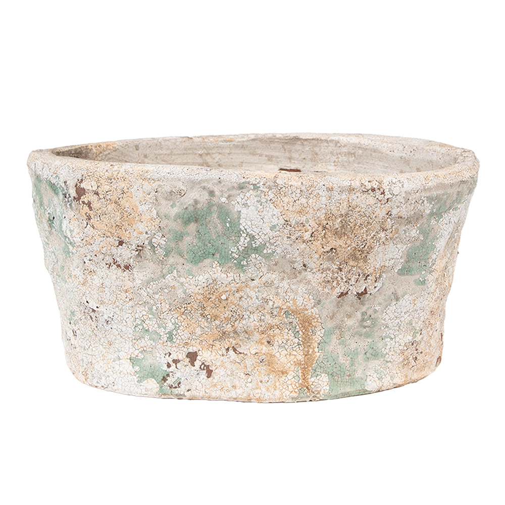 Clayre & Eef   | Bloempot Binnen Beige Groen 22x13x11 cm | 6TE0533M