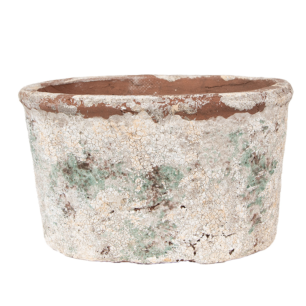 Clayre & Eef   | Bloempot Binnen Beige Groen 21x13x12 cm | 6TE0534L