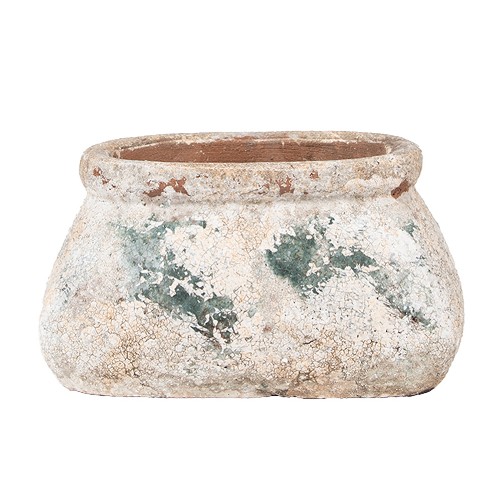 Clayre & Eef   | Bloempot Binnen Beige Groen 17x13x9 cm | 6TE0536S