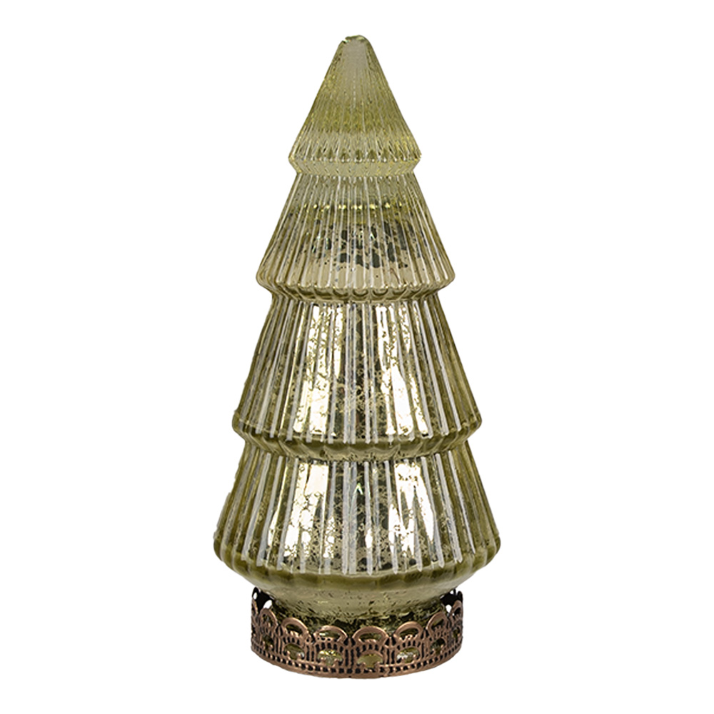 Clayre & Eef   | Kerstdecoratie Beeld Kerstboom met LED Groen ø 7x16 cm | 6GL4569GR