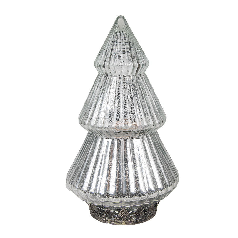 Clayre & Eef   | Kerstdecoratie Beeld Kerstboom met LED Zilverkleurig ø 13x23 cm | 6GL4573ZI