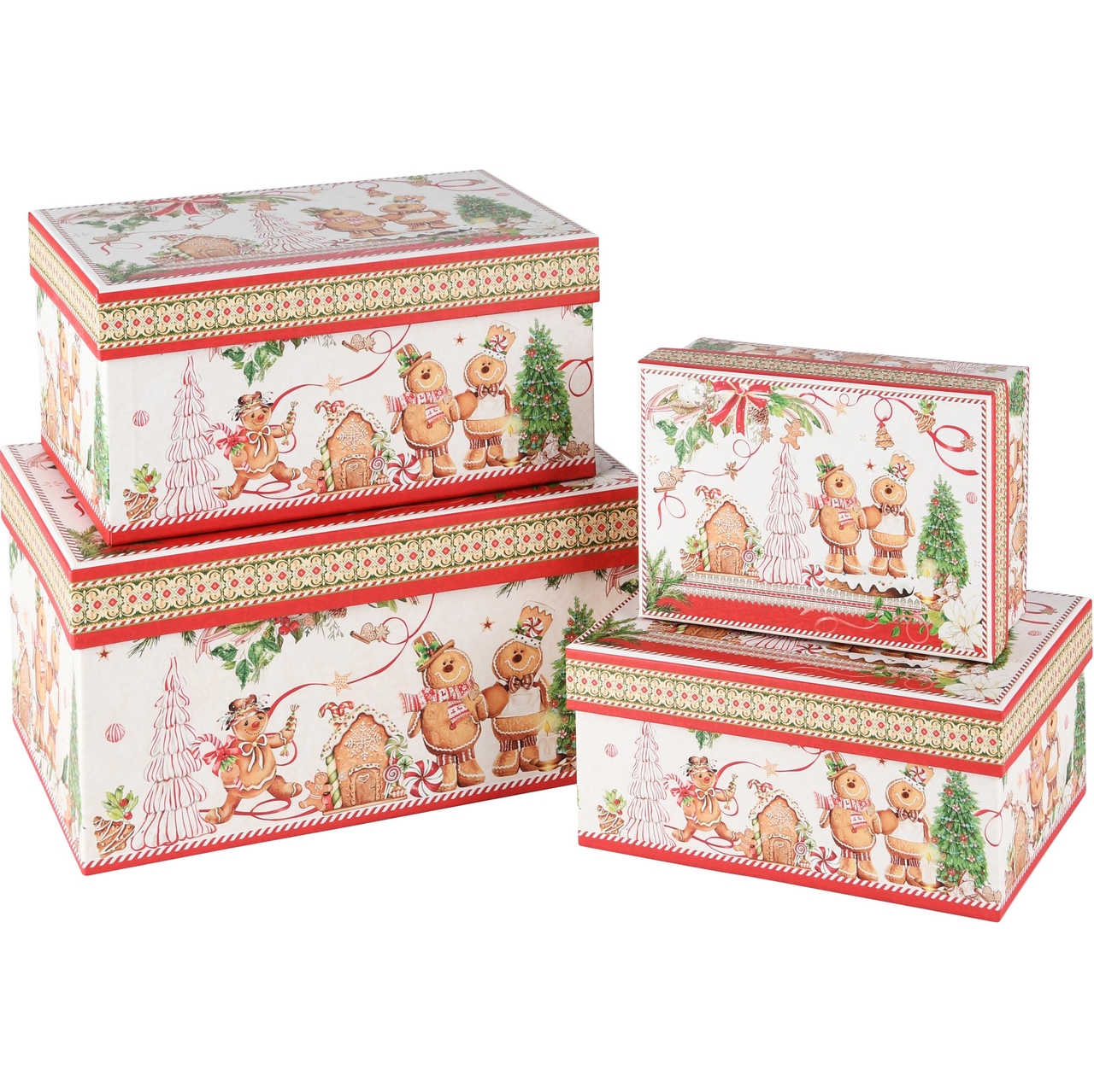 Dekoratief | Set 4 dozen rechthoek 'Gingerbread', karton, 23x16x12cm | A245049