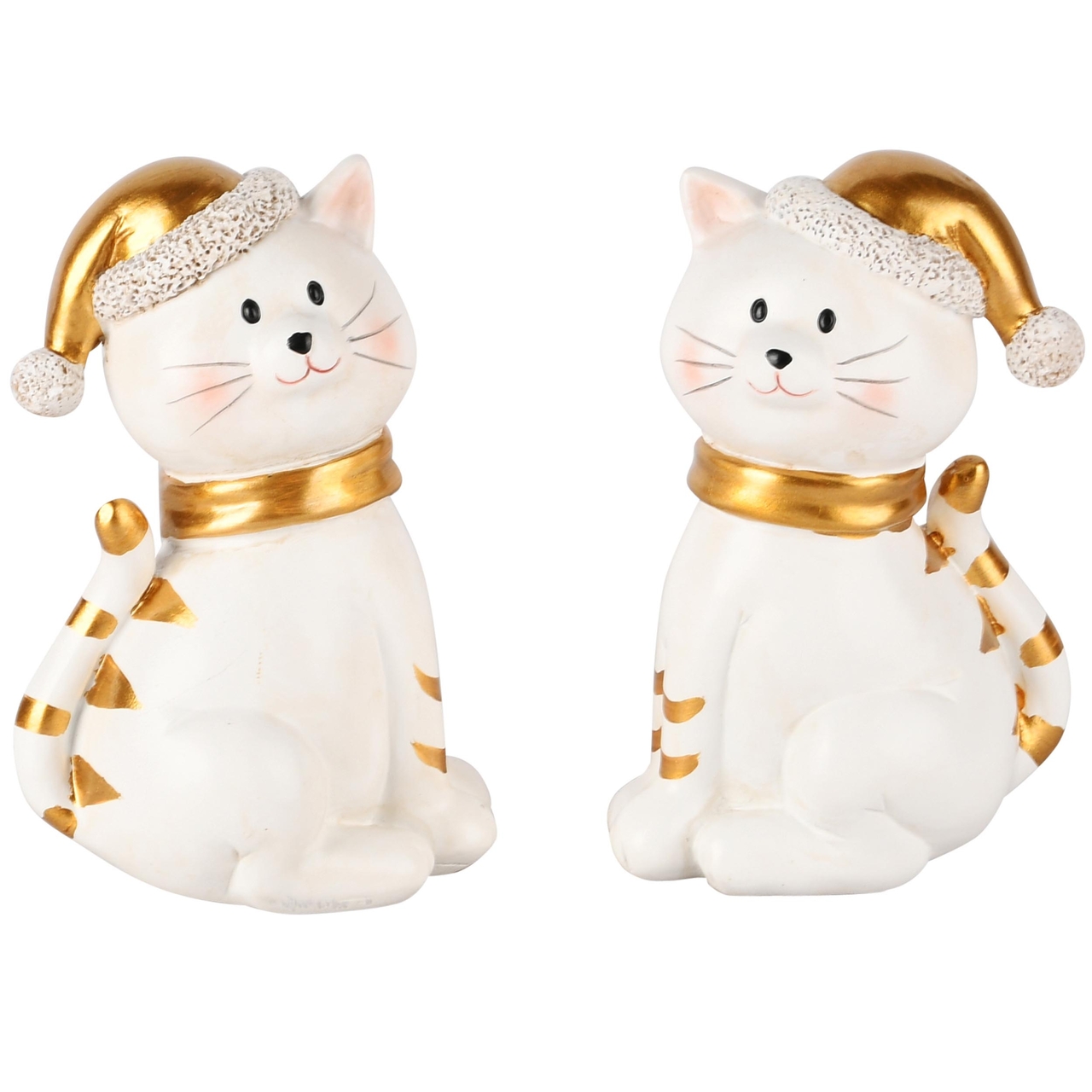 Dekoratief | Poes 'Patty', wit/goud, resina, 7x5x11cm, set van 2 stuks | A245110