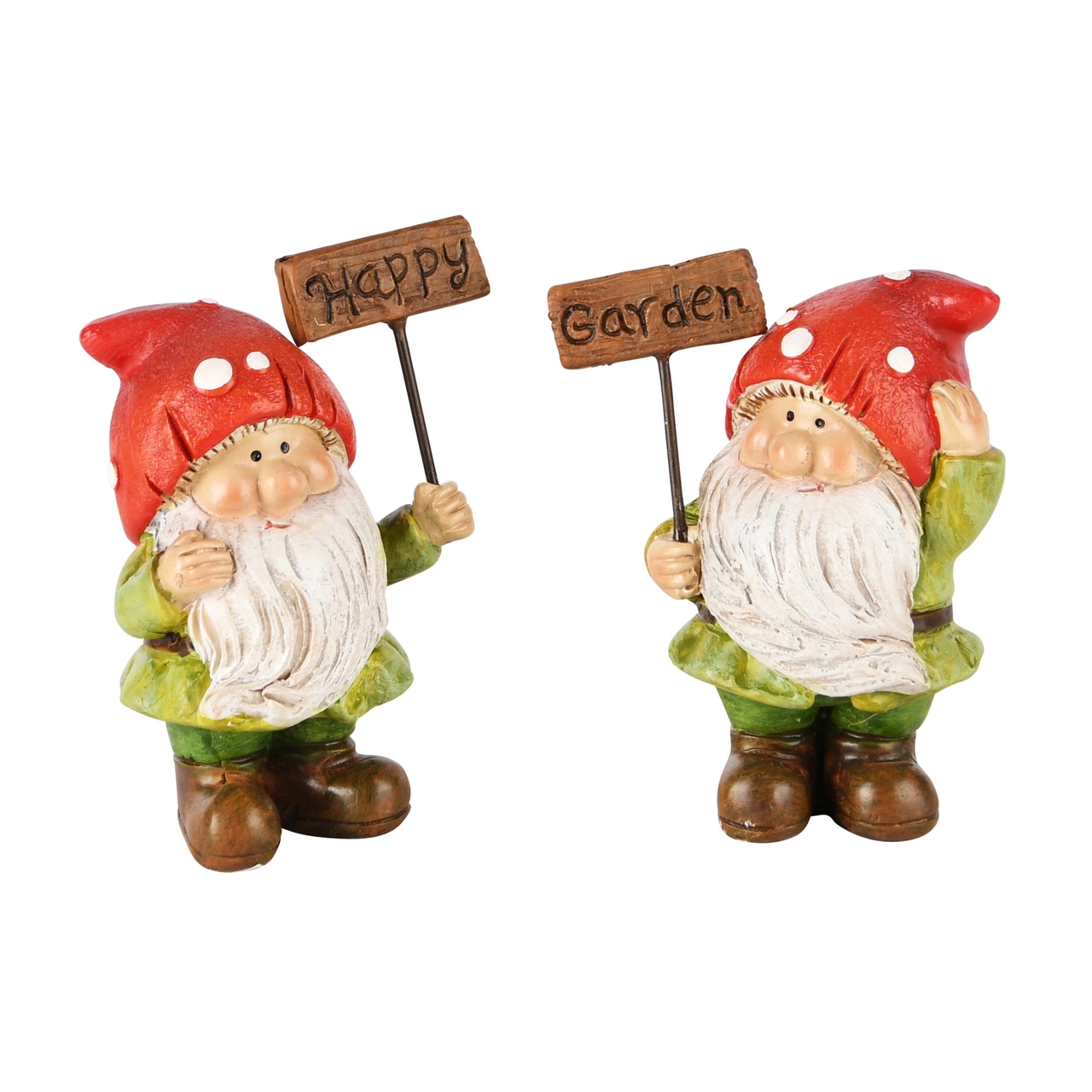 Dekoratief | Tuinkabouter 'Happy Garden', groen/rood, resina, 6x3x8cm, set van 2 stuks | A245148