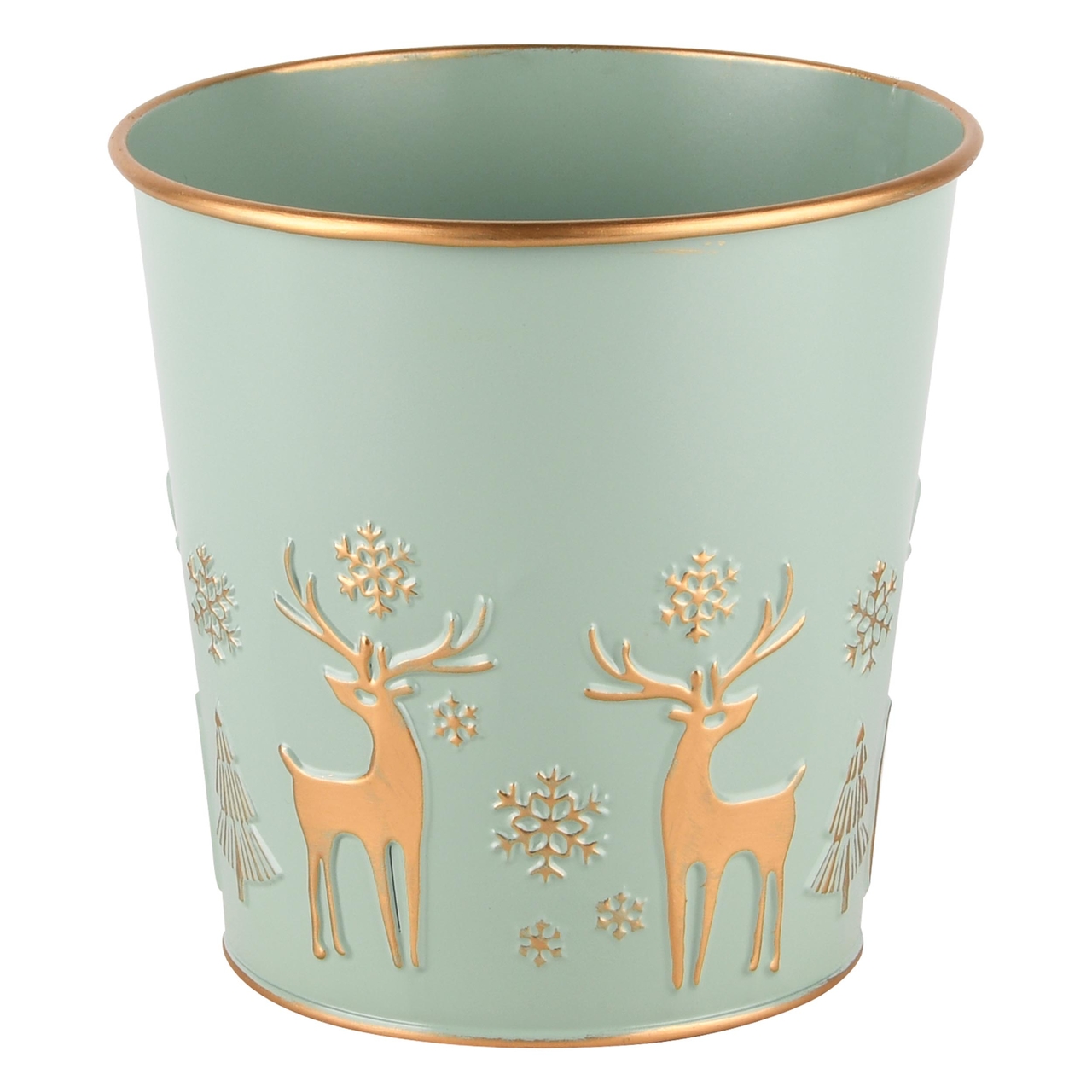 Dekoratief | Bloempot 'Snow Deer', munt/goud, metaal, 13x13x13cm | A245189