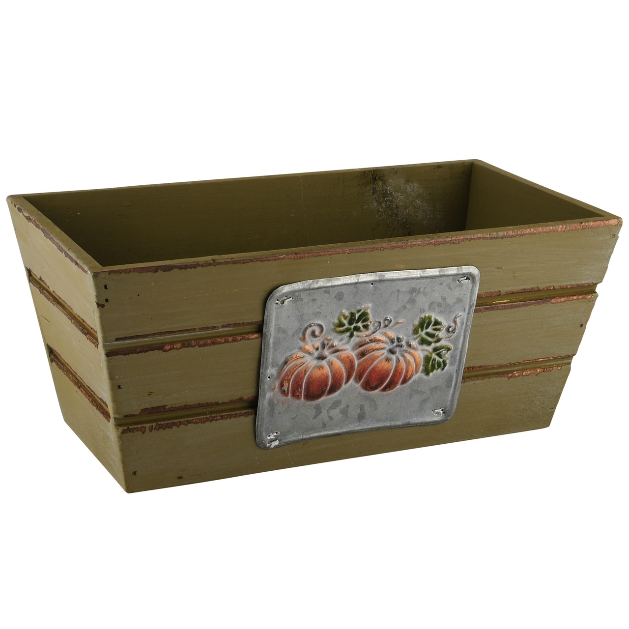 Dekoratief | Bakje 'Pumpkins', groen, hout/metaal, 29x16x12cm | A245192