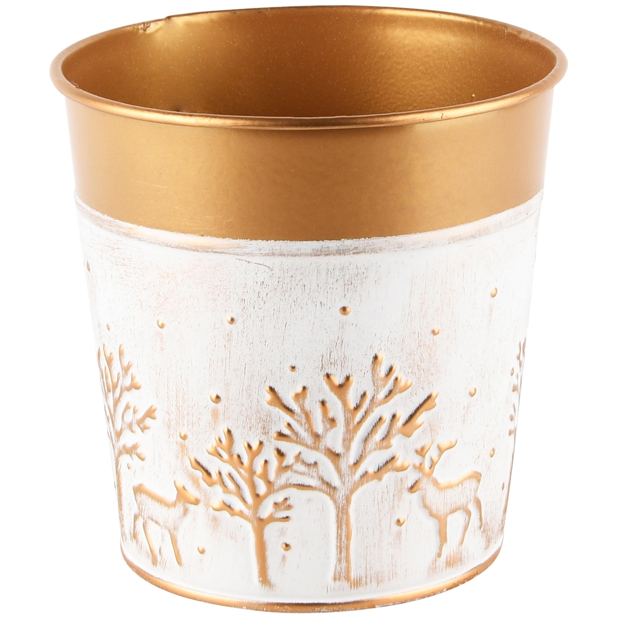 Dekoratief | Bloempot 'Forest Deer', wit/goud, metaal, 13x13x13cm | A245194