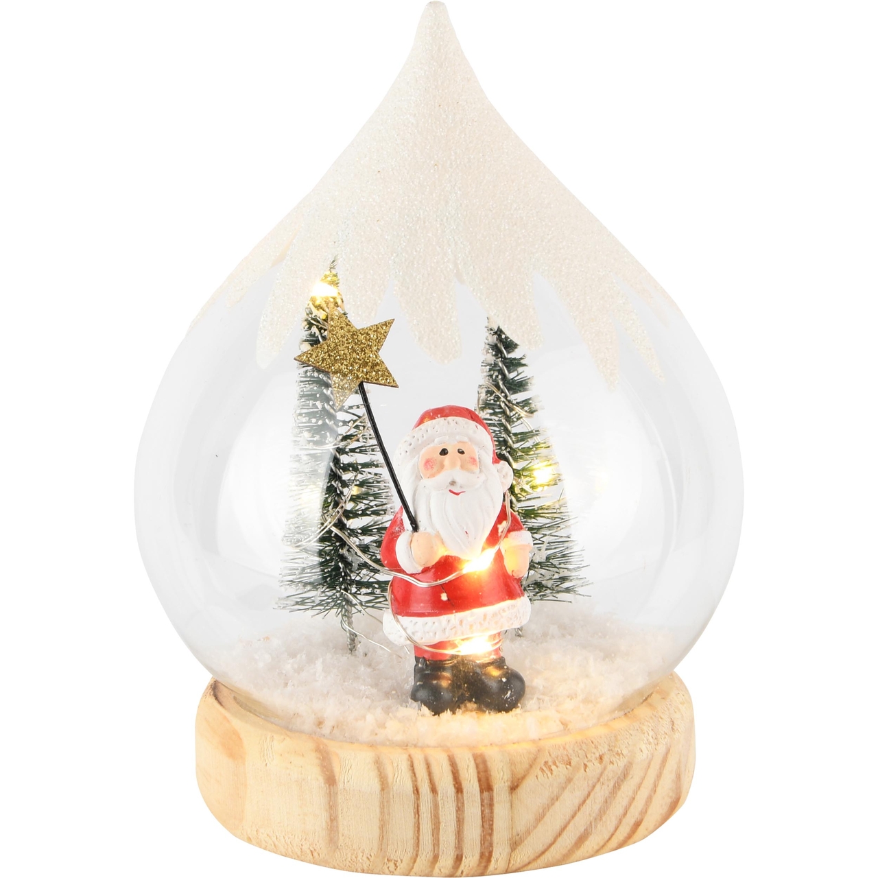 Dekoratief | Globe m/santa, naturel, glas/hout, LED, 10x10x14cm | A245347